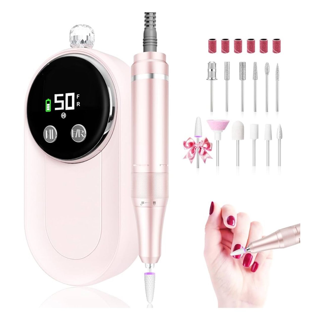 Brandnew 50000 RPM Nail Drill Professional, Rechargeable Cordless Electric Nail Kit with Bits & Anti-Slip Back Pad, Portable for Acrylic/Gel Removal &