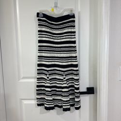 Black & White Striped Knit Maxi Skirt – Stretch Waist Boho