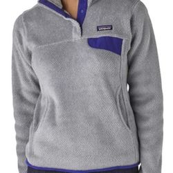 Patagonia Polartec Heather Gray Fleece with Purple Trim - Size XS