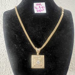 10K Yellow Gold Franco Chain And Pendant 16.3Gr 24 Inches Long 