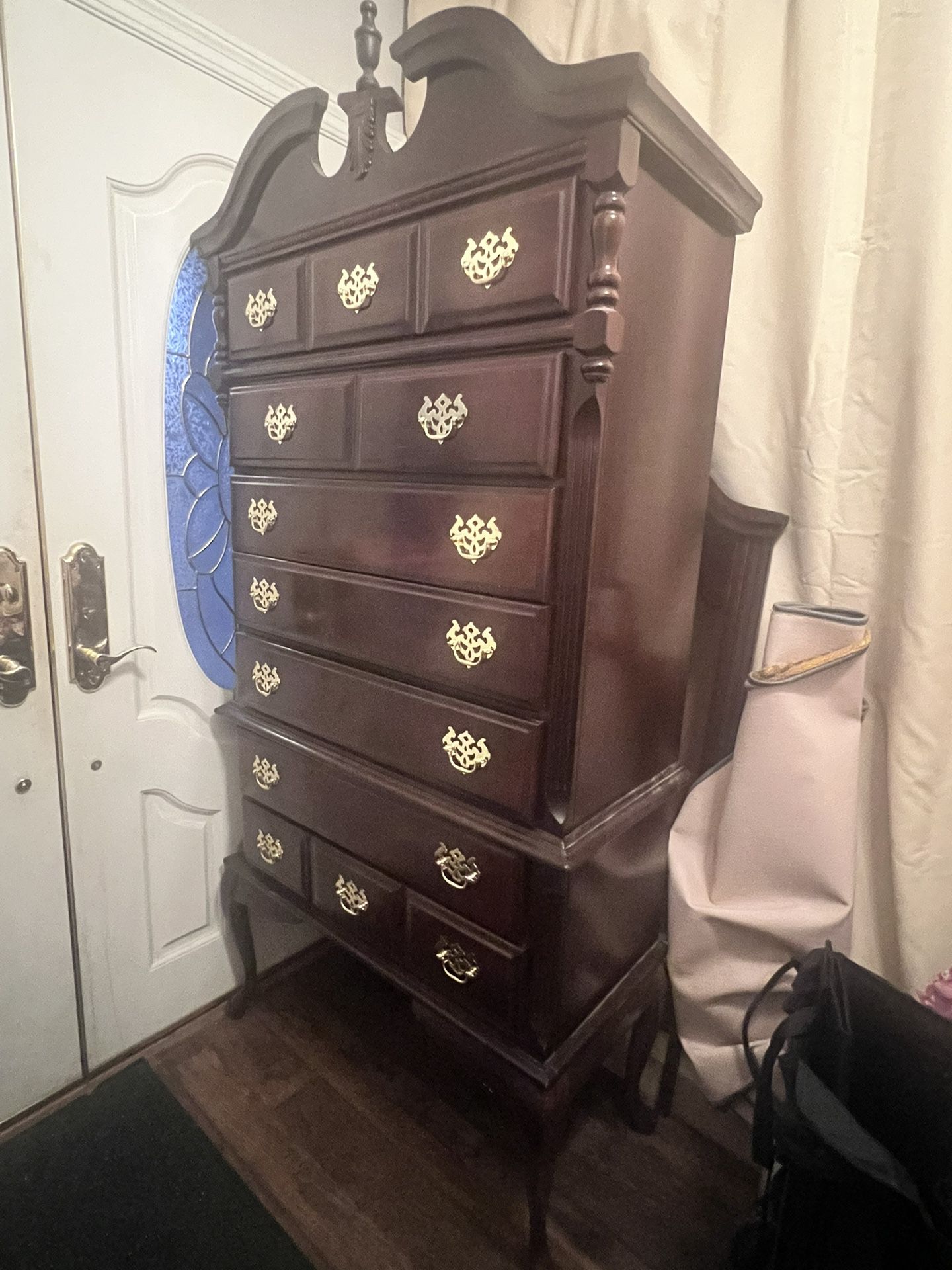 Queen Anne Style High Boy Chest Drawers Cherry