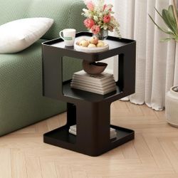Metal Black Nightstands, Modern Side Table with 3 Tiers Storage, Small End Table for Couch, Living Room Bedroom, Bedside Tables No Assembly Required