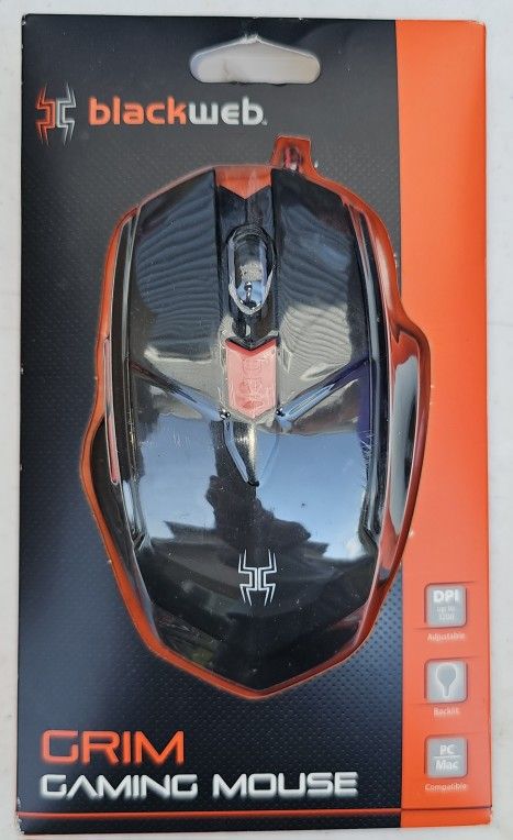 New! Grim Blackweb Gaming Mouse 3200 DPI Double Braided Nylon Backlit