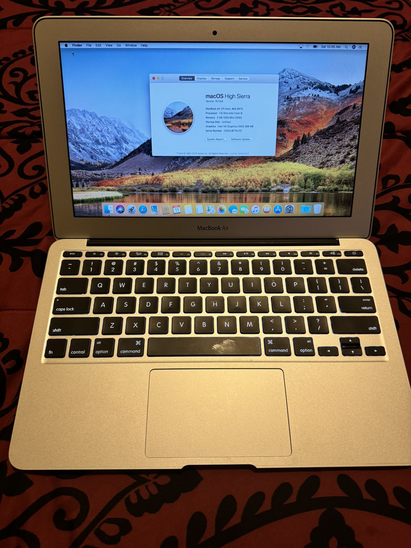 MacBook Air mid- 2011 (11-inch) No Scratches, No Dent/Dings….Excellent Condition  macOS “”High Sierra”