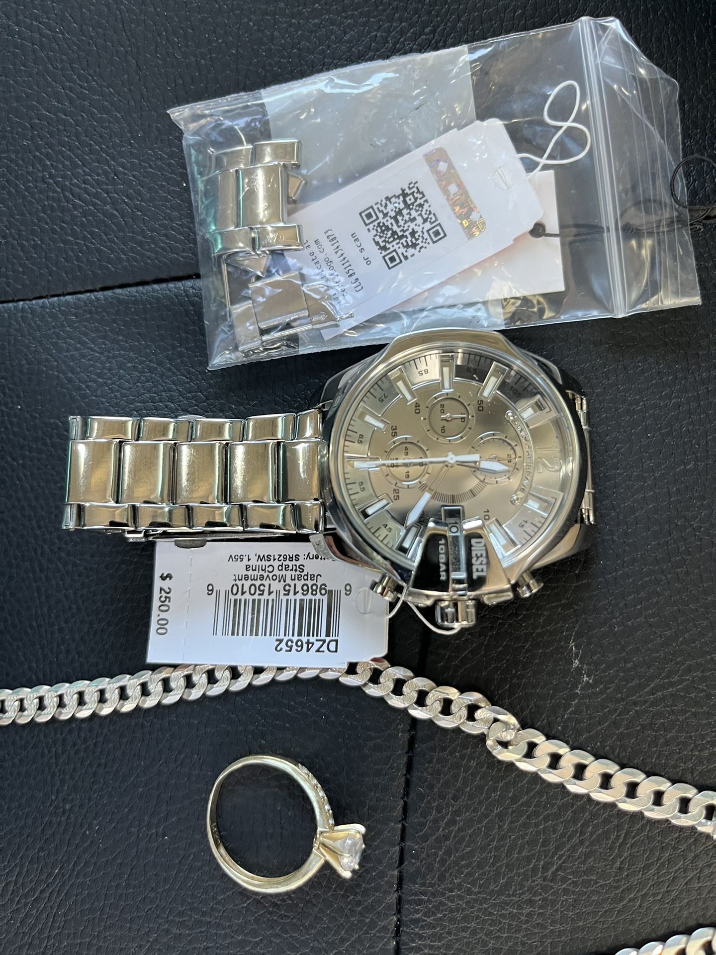 Gold Ring 14k And Watch Diesel New With Garantia And Chain Silver