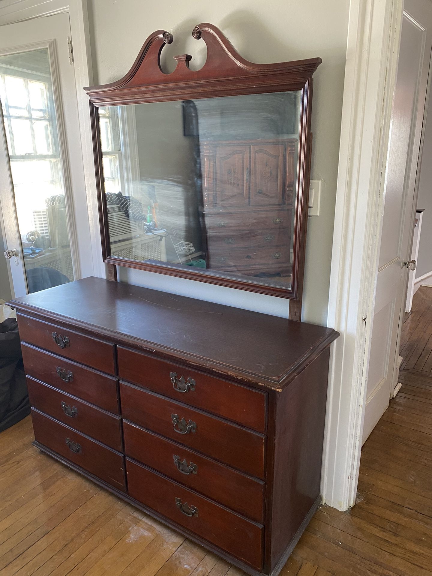 Solid wood, antique dresser, And Mirror
