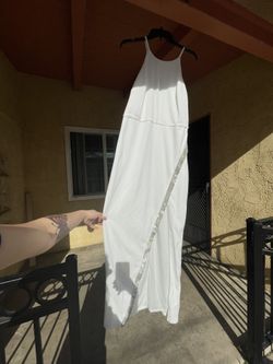 White Formal Dress With Bedazzled Leg Slit