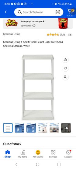 Gracious Living 4-Shelf Fixed-Height Light-Duty Solid Shelving Storage, White