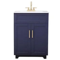 24 in. W x 18 in. D x 35 in. H Modern Bathroom Vanity in Blue with White Ceramic Sink Top