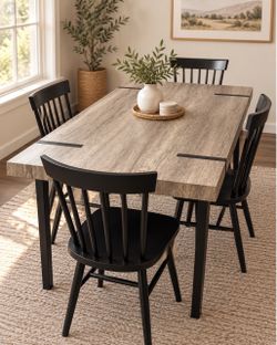 Modern 5-Piece Dining Set – Wood Grain & Black Finish