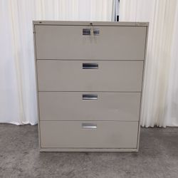 HON Beige Metal Four-Drawer Lateral Filing Cabinet with Lock