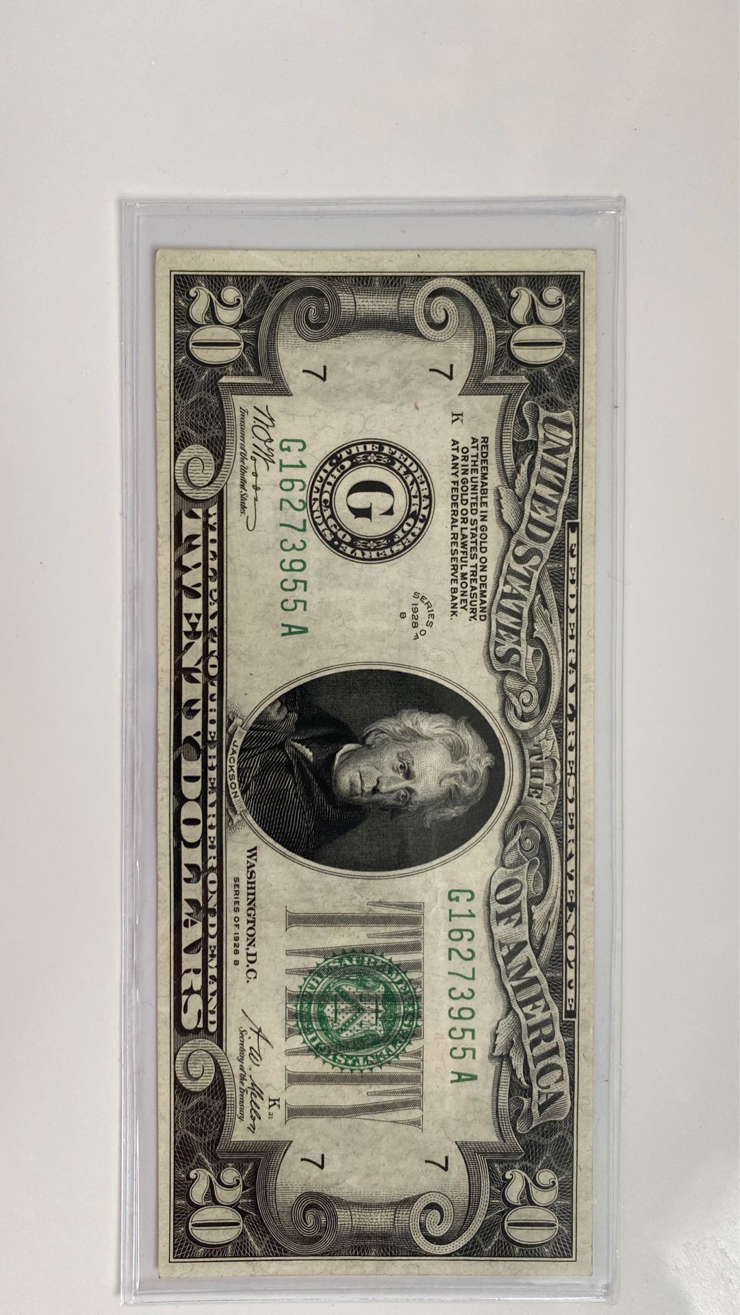 $20 from 1928 (92 years old) very fine condition!!