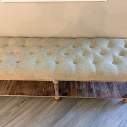 Tufted Upholstered Bench with Wood Shelf 