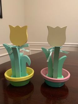 Wooden Tulip Flower Pot Decorations Set of 2