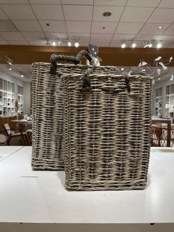 Set of 2 Decorative Wicker Baskets. Large Basket (16.5” W x 18.5”T) Small Basket (13.25”x 16”T)