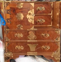 Asian Style Wood Chest with Brass Hardware