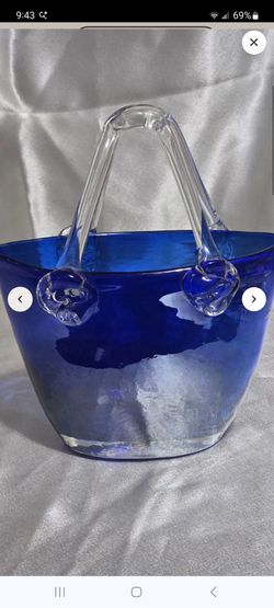 Vintage cobalt blue murano style hand blown glass purse