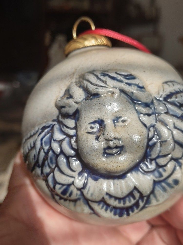 Row Pottery Works Ltd. Edition Angel Ornament Joy to the World 1998 Salt Glaze