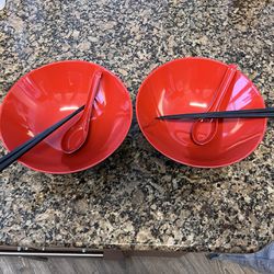 2 Sets 51 Ounce Large Noodle Soup Bowls With Spoons And Chopsticks