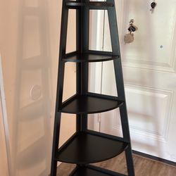 Five Tier Corner Ladder Display Bookshelf - Black Finish