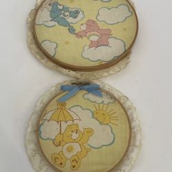 Vintage Care Bear Nursery Wall Decor Handmade 80s Set Of 2 RARE