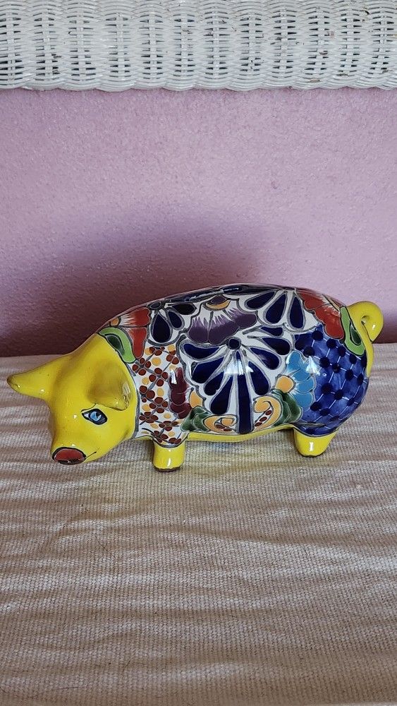 Mexican Talavera Pig Pottery PIGGY Bank Hand Painted