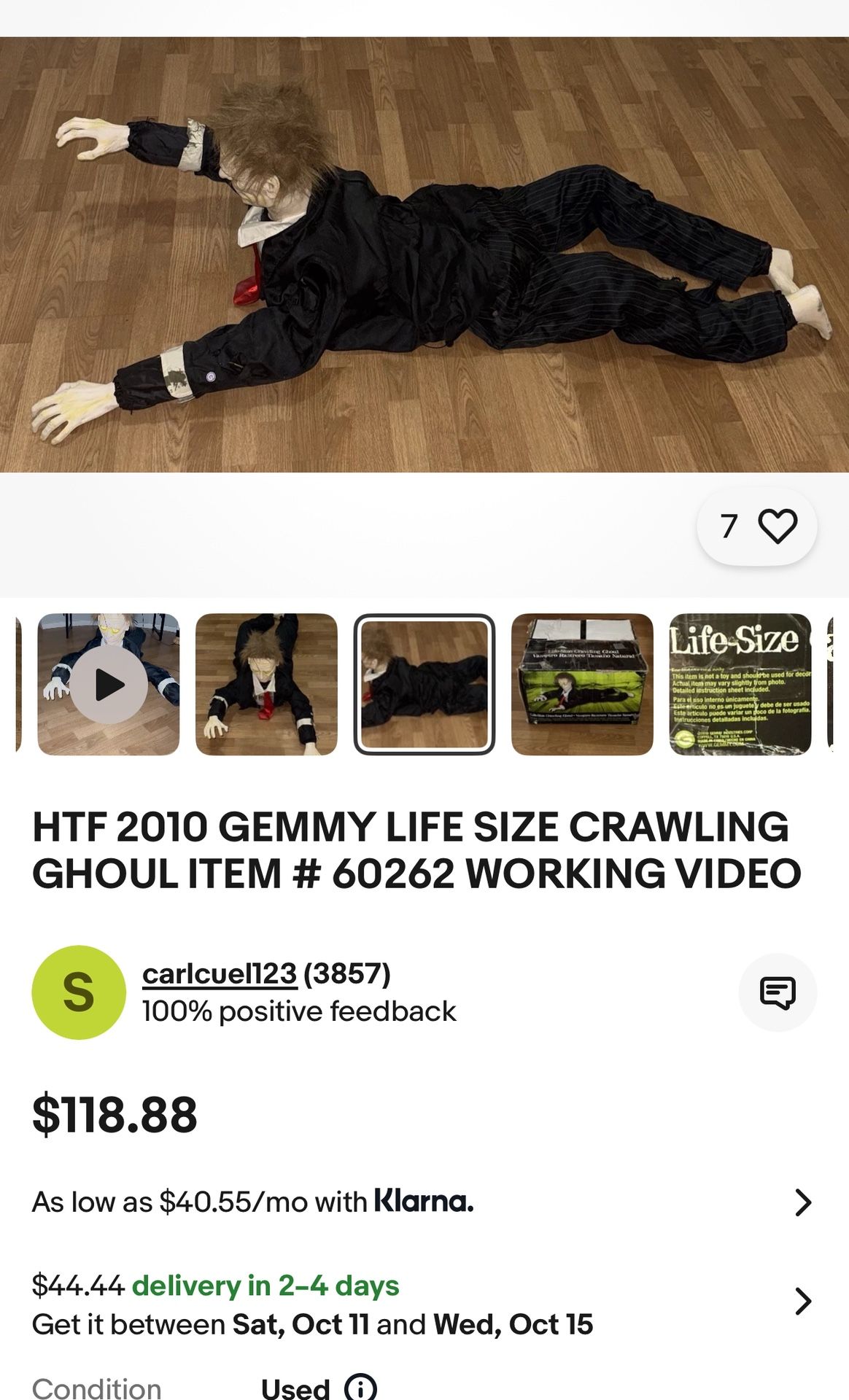 HTF 2010 GEMMY LIFE SIZE CRAWLING GHOUL