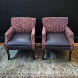 Pair of Upholstered Guest Chairs | Red Accent Chairs with Leather Seats