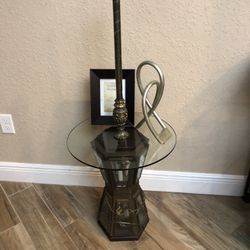 Antique Tall Lamp With Glass Side Table