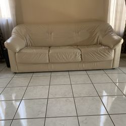 White Leather Couch & Single Chair