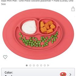 ezpz Mini Mat - One-Piece Silicone placemat + Plate (Coral), One Size 
