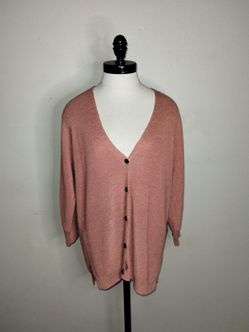 Pink Rose Women's Knit Loose Cardigan Buttons Size Large Pink EUC