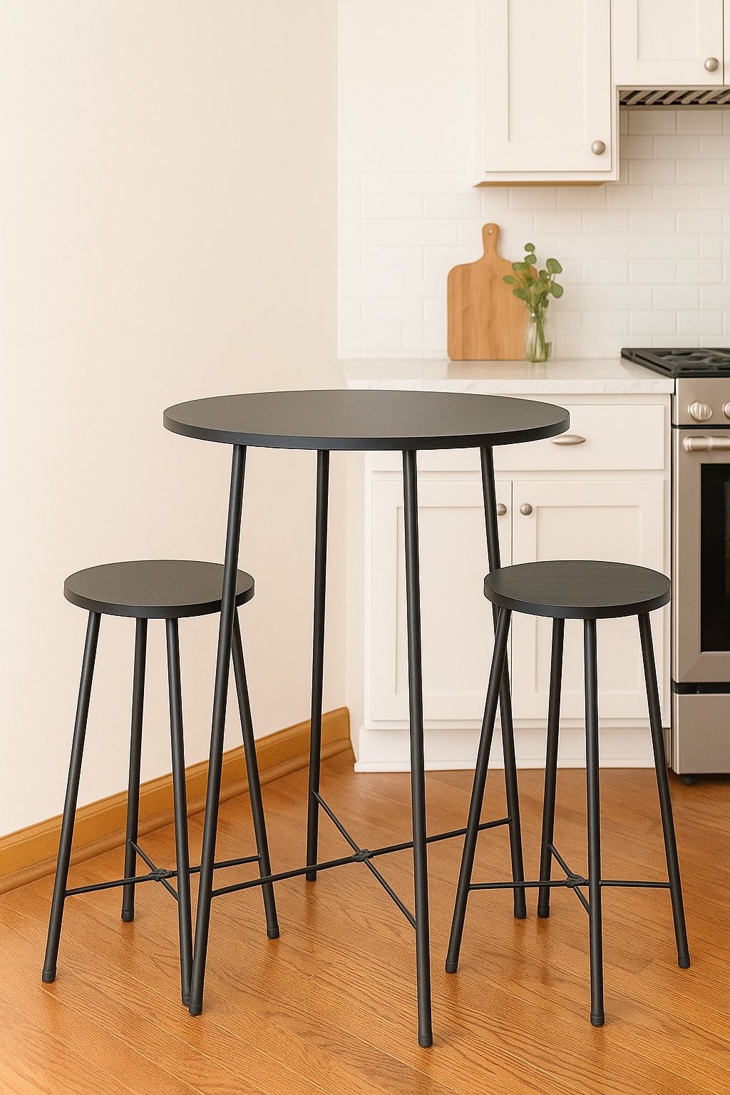 Moving Sale🪑 Modern Black Bistro Table Set – Table + 2 Stools – Great for Small Spaces!