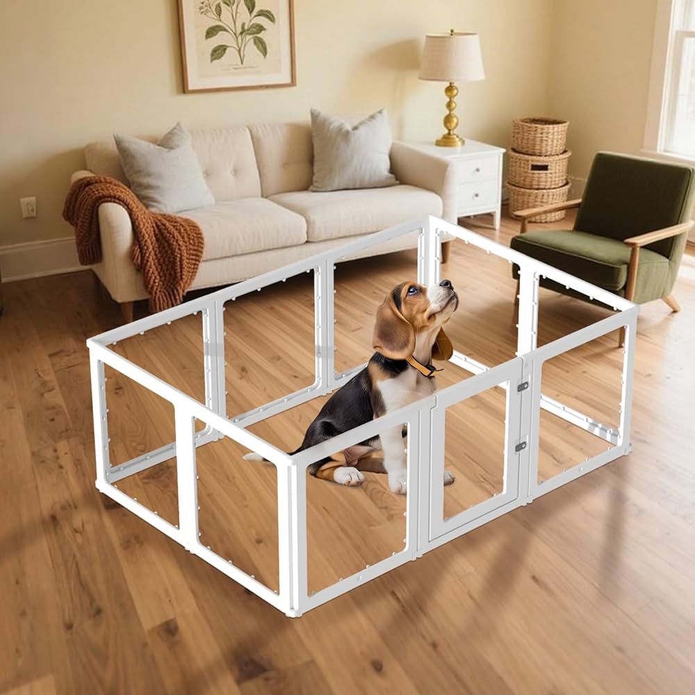 Clear Acrylic Dog Playpen Indoor, Easy Assemble & Sturdy Transparent Pet Pen for Puppy, Cat, Bunny & Small Animals, Easy Cleaning Plastic Dog Fence(29