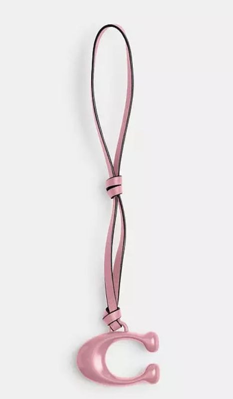New Coach Brass/True Pink Loop Signature Bag Charm