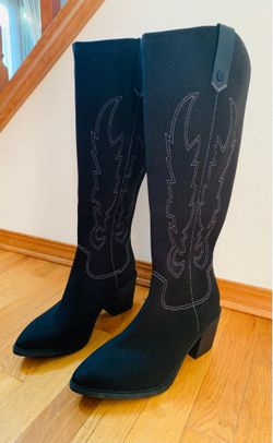 NWT Vivaia Willow Pointed-Toe Western Knee-High Boots Black Size 39( 8 / 8.5 US)