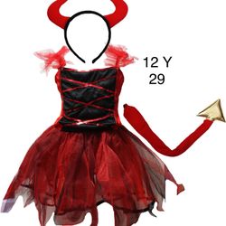 Girls Red Devil Halloween Dress Costume 12 / Disfraz de Demonio Rojo Vestido Niña 12 