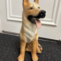 16” Ceramic Sculpture Of Beautiful German Shepherd Floor Or Table Dog Statue. Vintage MCM. 