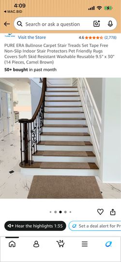 PURE ERA Bullnose Carpet Stair Treads Set Tape Free Non-Slip Indoor Stair Protectors Pet Friendly Rugs Covers Soft Skid Resistant Washable Reusable 9.