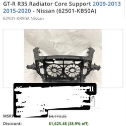 GT-R R35 Radiator Core Support 2009- 2013 2015-2020 