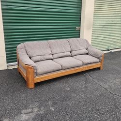 Vintage 1970s 1980s Postmodern Oak Frame Low Profile Sofa Cloud Couch Retro Mid Century Boho
