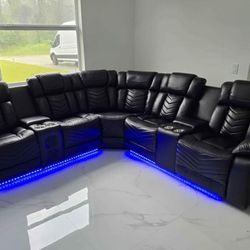 Secciónal Recliners Eléctrico Con Luces Led Porta Baso 