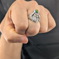 Vintage Sterling Silver 925 Wizard Crystal Ball Ring 