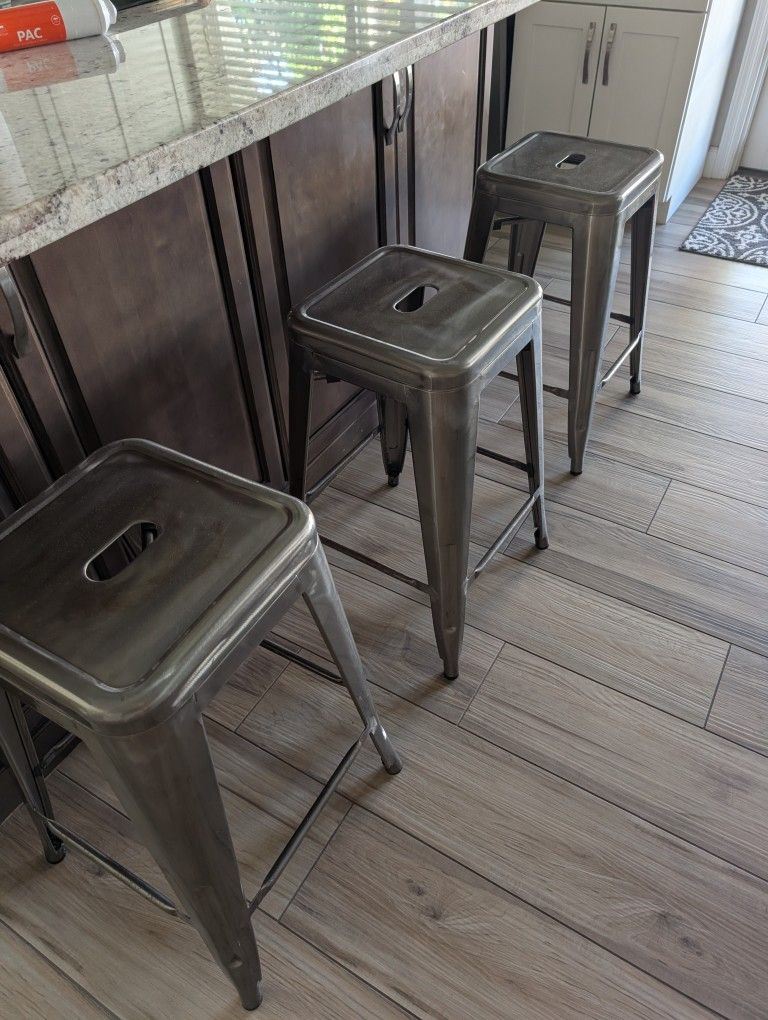 Set of 3 Tolix Style Industrial Metal Bar Stools