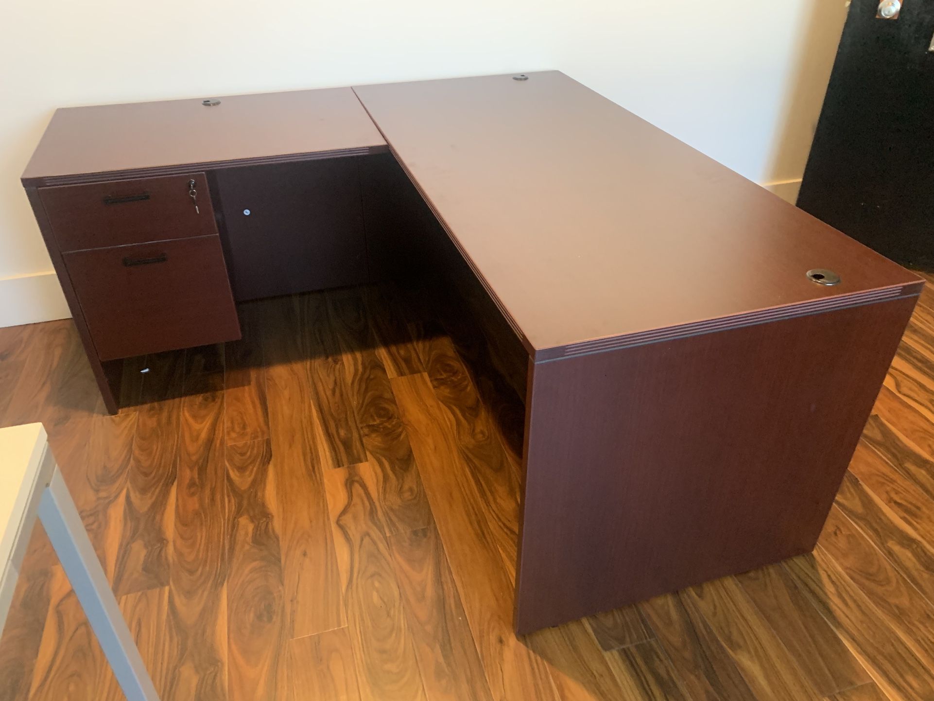 Desk L Shape With Drawers Mahogany 66”x66”