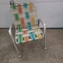 Vintage 1980s Child's Webbed Metal Lawn Chair