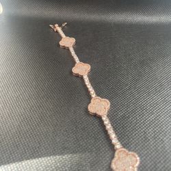 Rose Gold Clover Style Tennis Bracelet 