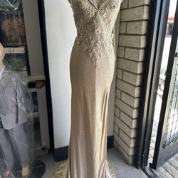 Prom Dress, Formal Gown, Gold, Corset, XLarge 