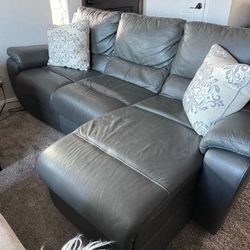 Natuzzi Electric Authentic Leather Gray Sectional 