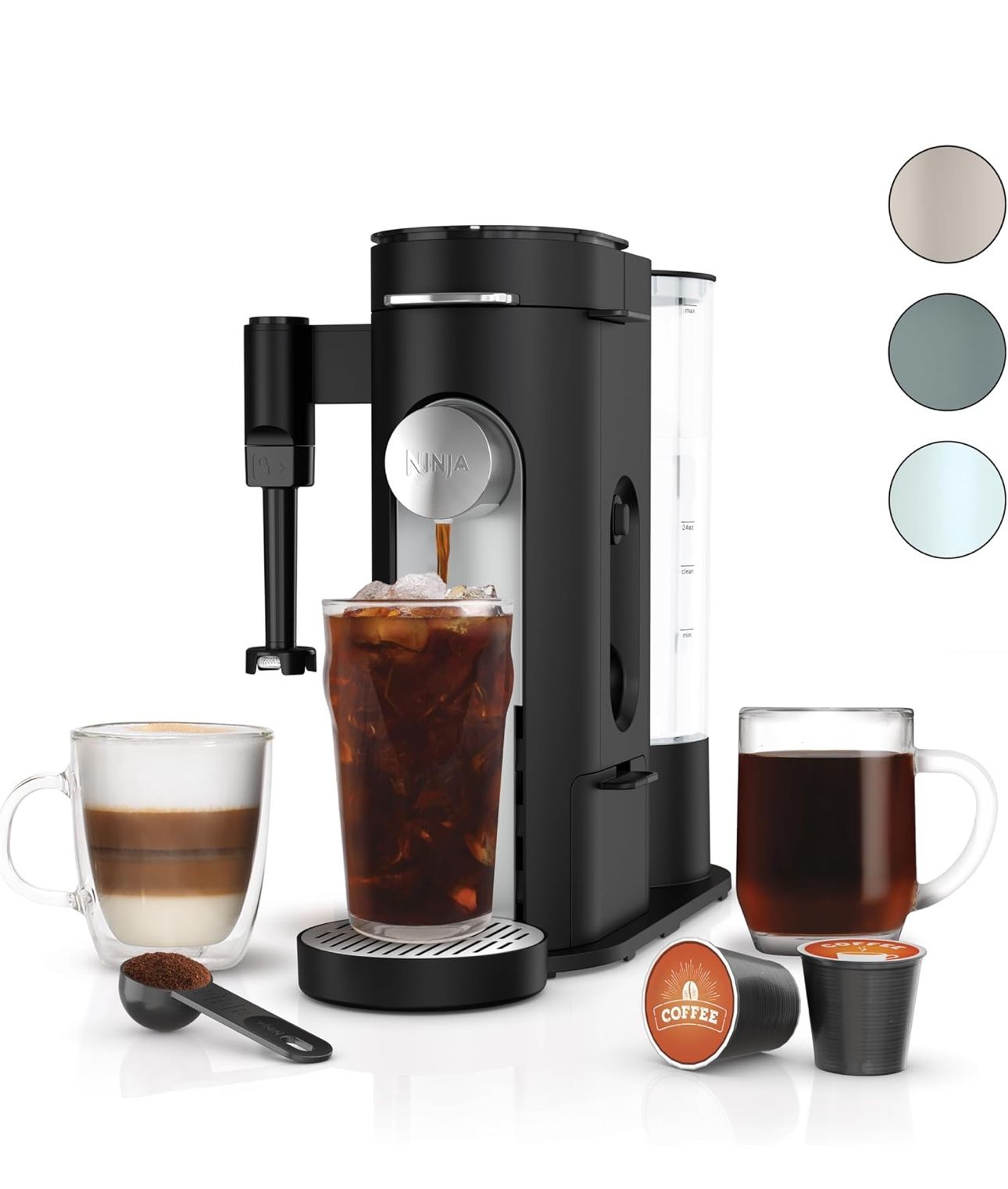 Ninja Pod & Grounds Specialty Single-Serve Coffee Maker, K-Cup Pod Compatible, Brews Grounds, Compact Design, Built-In Milk Frother, 56-oz. Reservoir,